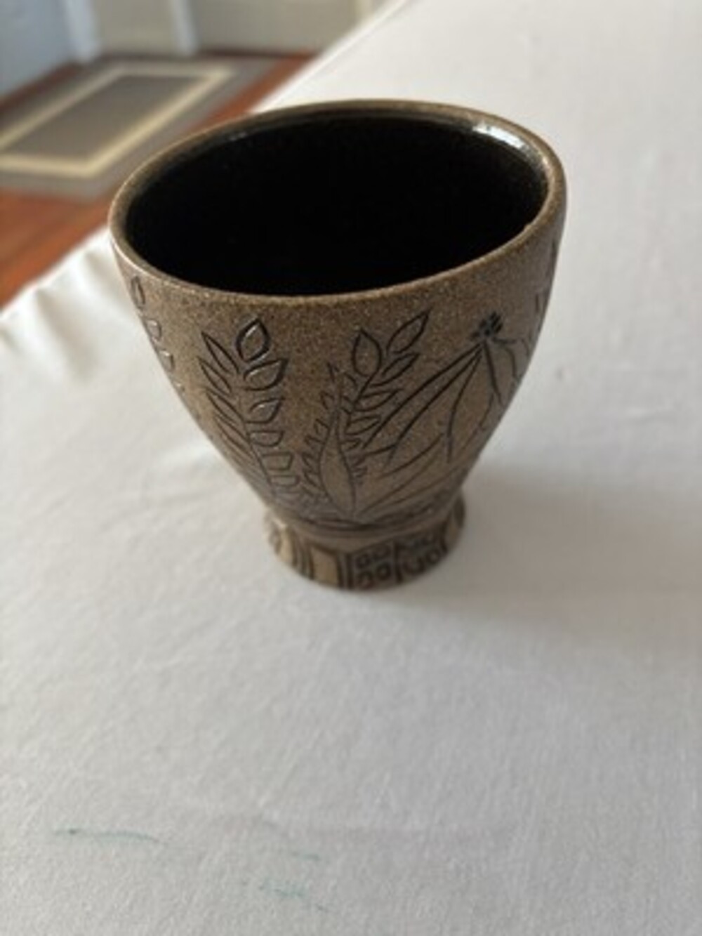 Signed Studio Pottery Goblet/ Vase Hand Carved Ceramic /Stoneware